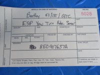 Bentley Flying Spur GT GTC Gallardo ESP Yaw turn rate sensor #5028